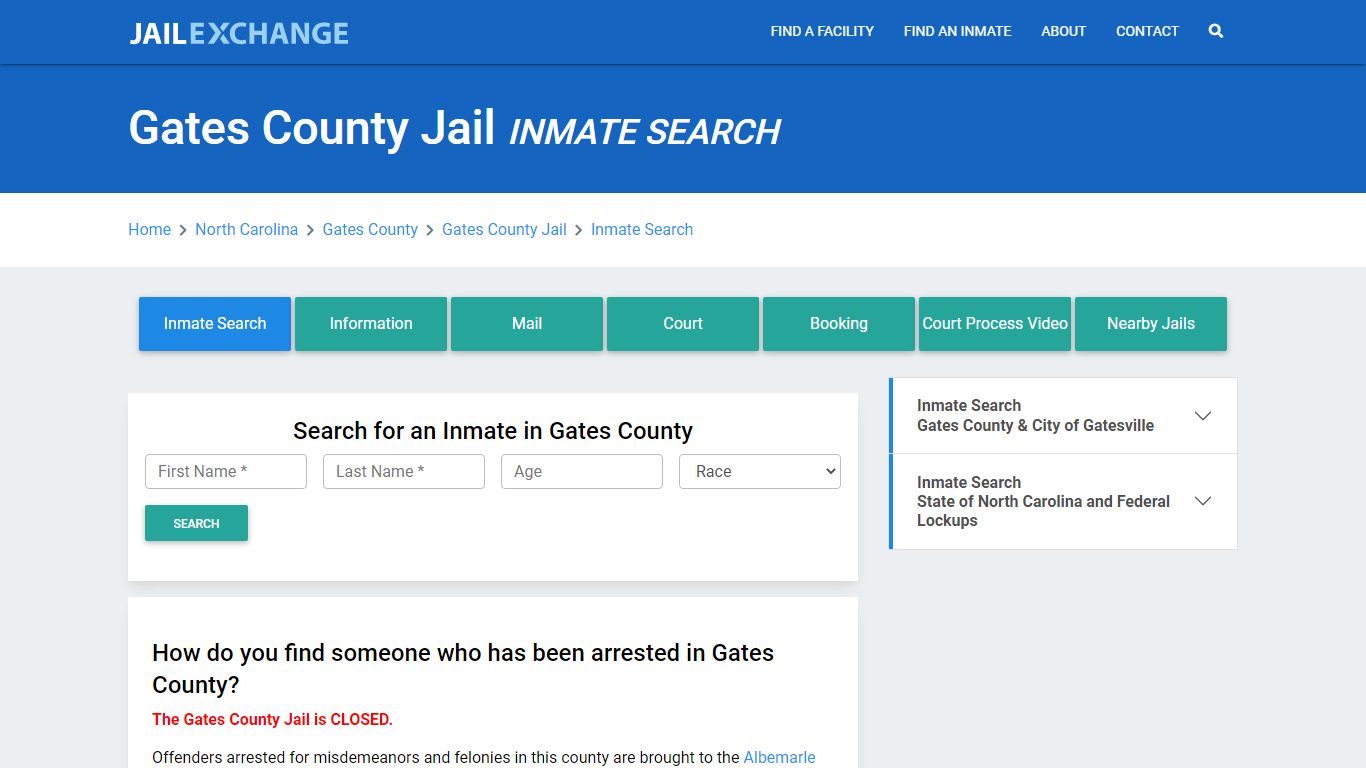 Gates County Jail, NC Inmate Search: Roster & Mugshots