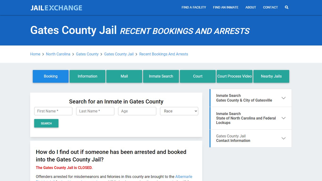 Gates County Jail Recent Bookings And Arrests - Jail Exchange