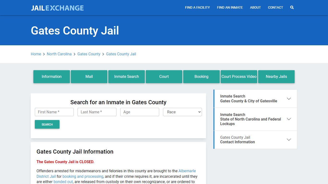 Gates County Jail Roster Lookup, NC, Inmate Search