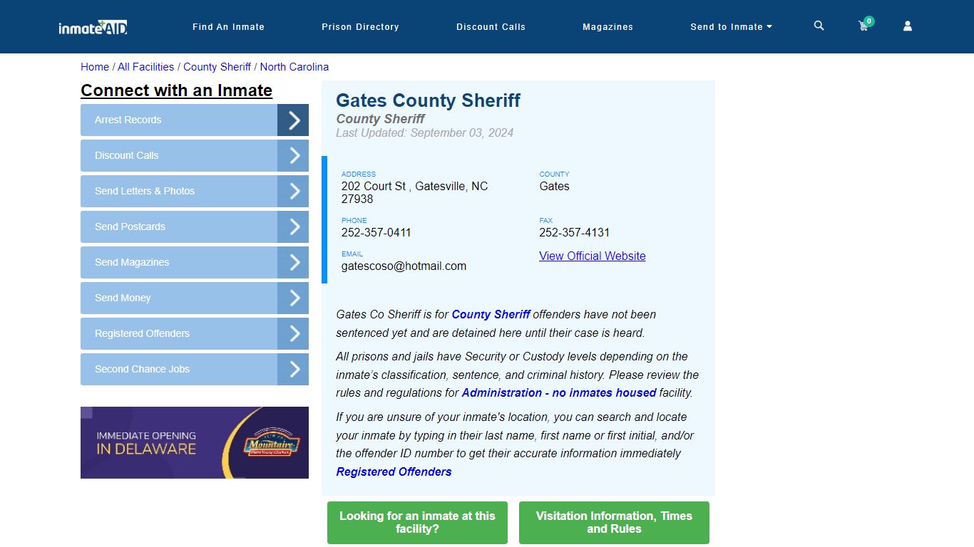 Gates County Sheriff & Arrest Search - InmateAid