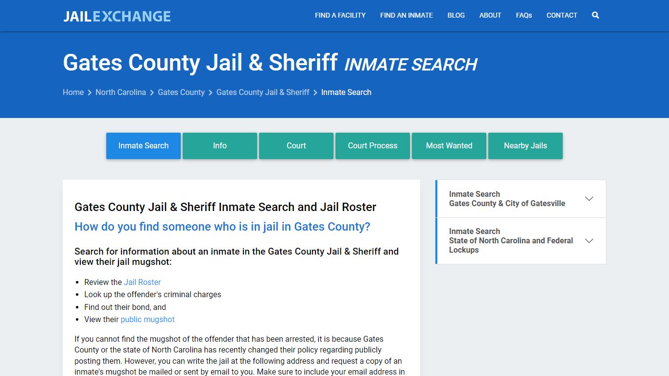Inmate Search: Roster & Mugshots - Gates County Jail & Sheriff, NC